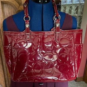 Red patent leather Coach classic C embossed bag